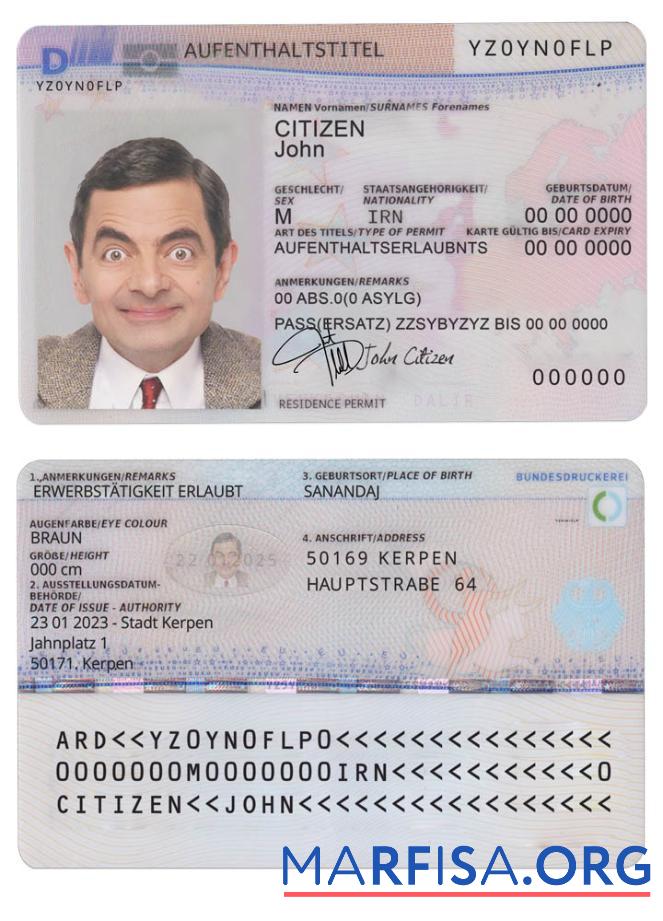 Realistic Germany residence permit 2011 pres, version 2 template